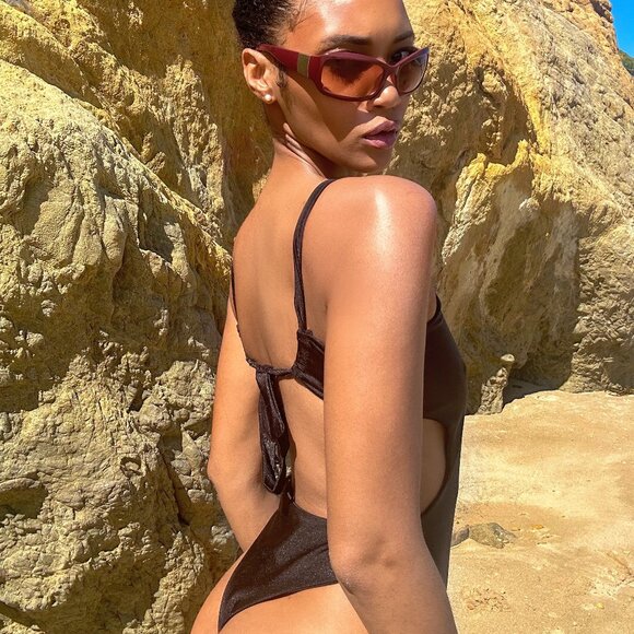 Custom Black Cutout One-Piece Swimsuit - Picture 3 of 6